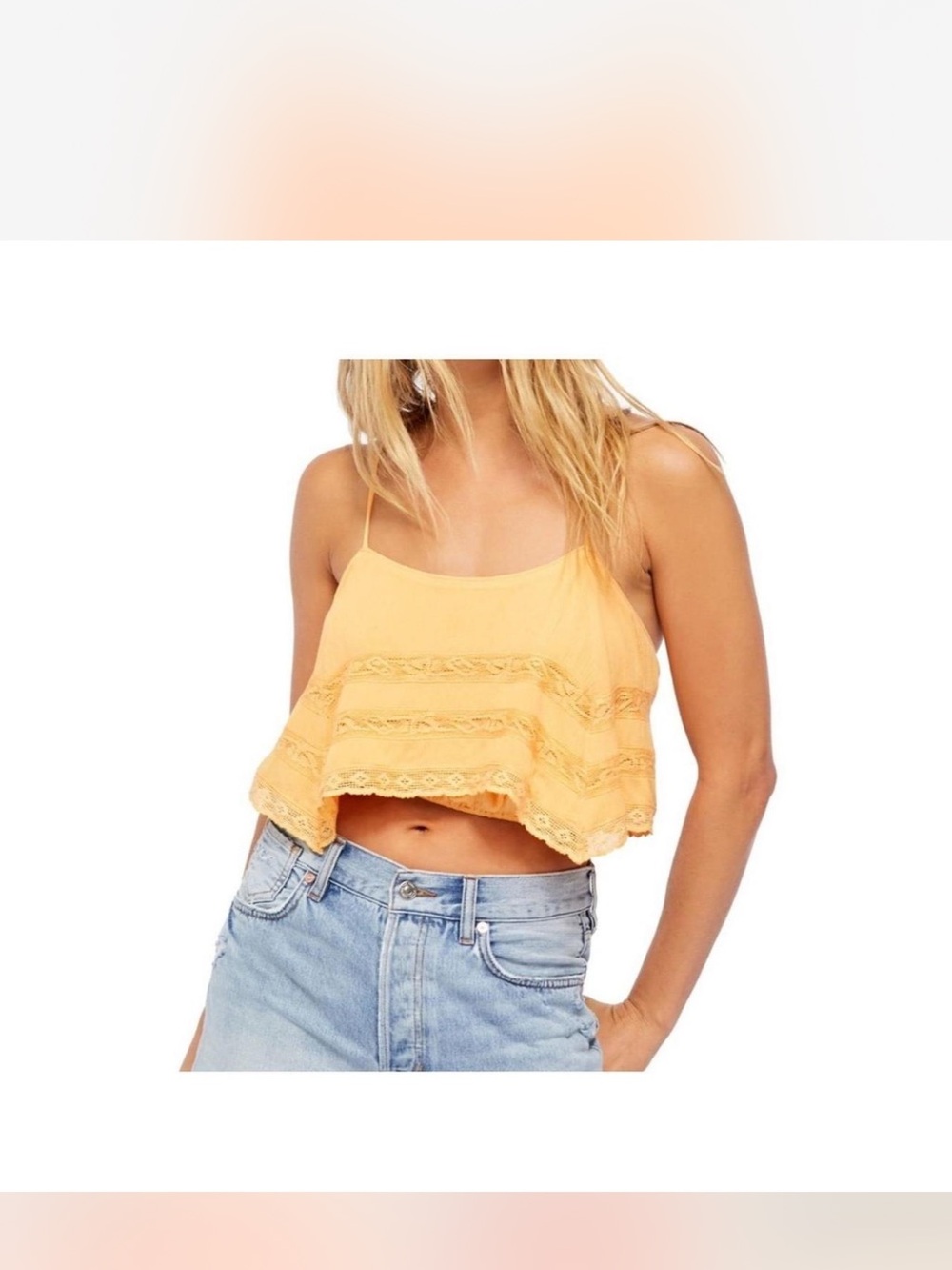 Free People Sunlit Yellow Lace-Trim Cropped Cami